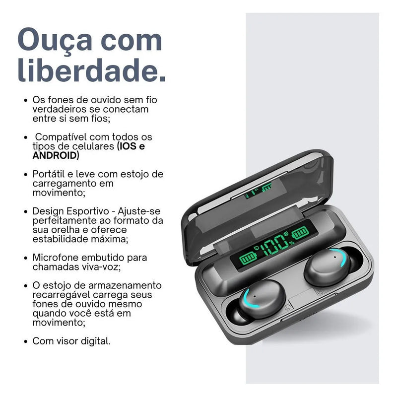 Fone De Ouvido Sem Fio F9-5  Power Bank Audio Premium