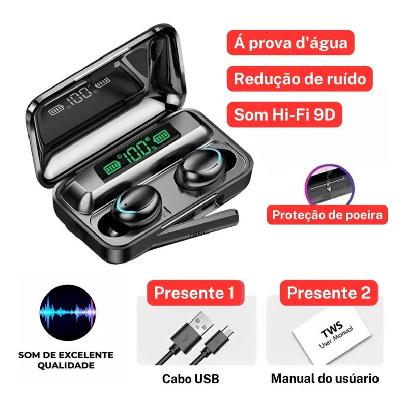 Fone De Ouvido Sem Fio F9-5  Power Bank Audio Premium